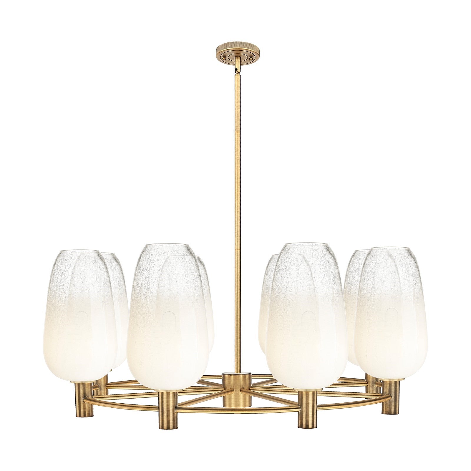 Innovations Brookhaven Flute 37in 8-Light Chandelier | Industrial Brushed Brass and Opal Glass | Dining Room & Foyer | Model 434-8CR-BB-G484-7OP