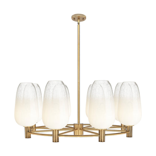 Innovations Brookhaven Flute 37in 8-Light Chandelier | Industrial Brushed Brass and Opal Glass | Dining Room & Foyer | Model 434-8CR-BB-G484-7OP