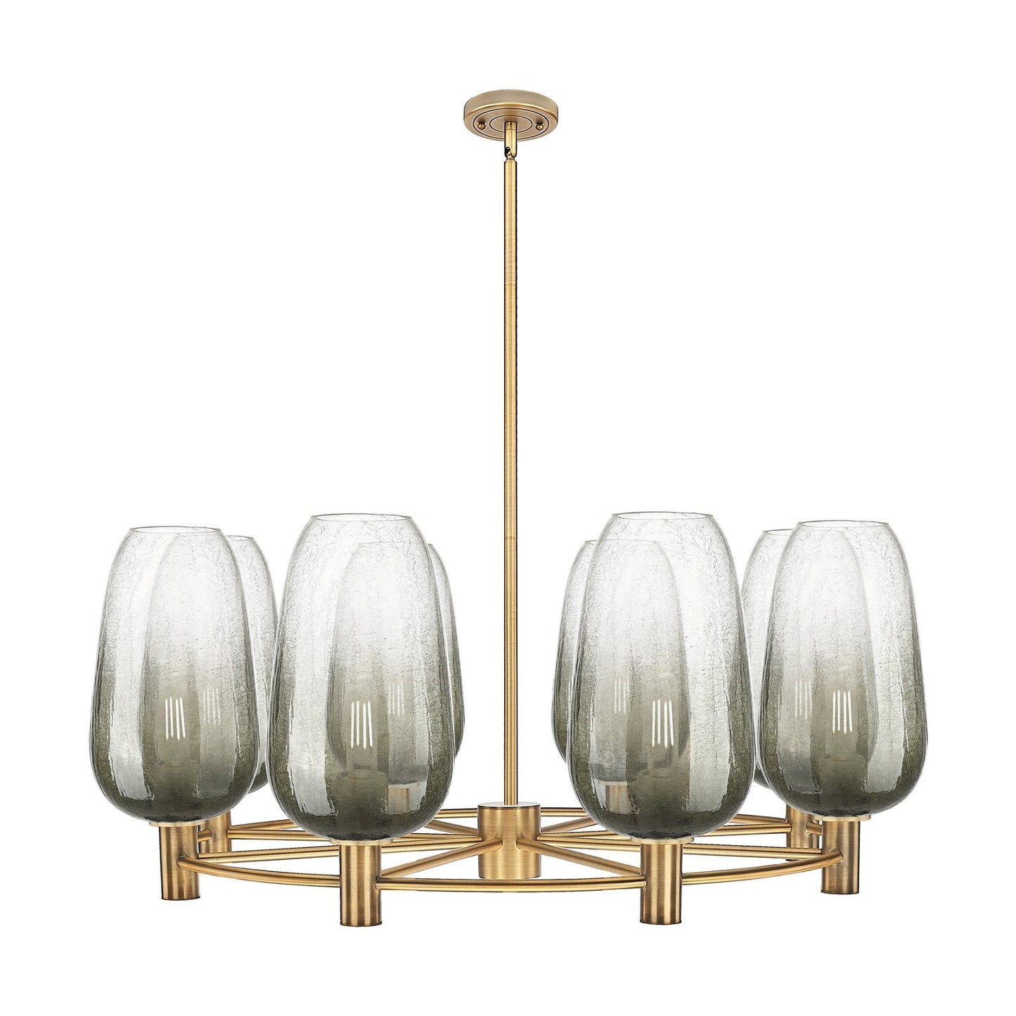 Innovations Brookhaven Flute 37in 8-Light Chandelier | Industrial Brushed Brass and Slate Glass | Dining Room & Foyer | Model 434-8CR-BB-G484-7SL