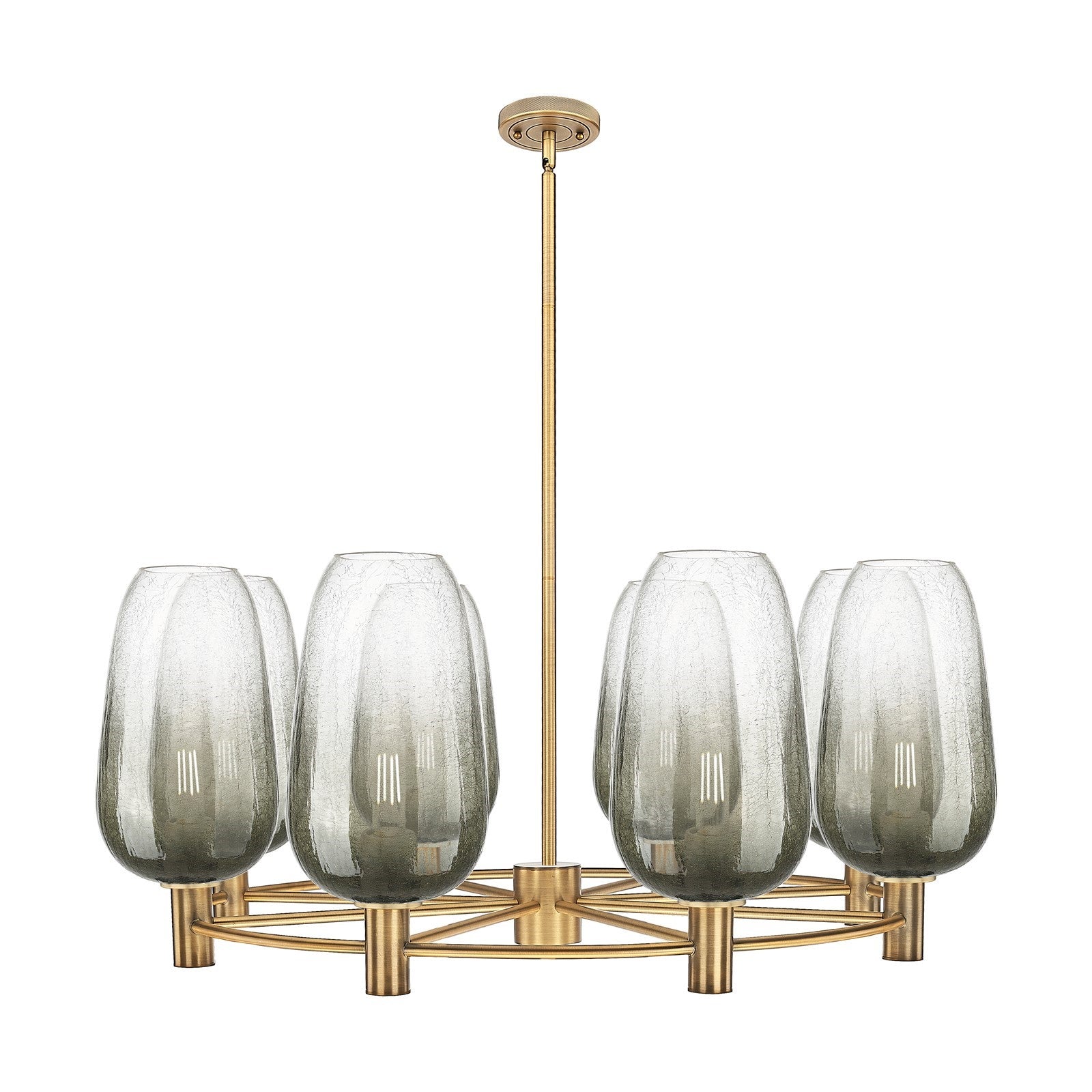 Innovations Brookhaven Flute 37in 8-Light Chandelier | Industrial Brushed Brass and Slate Glass | Dining Room & Foyer | Model 434-8CR-BB-G484-7SL