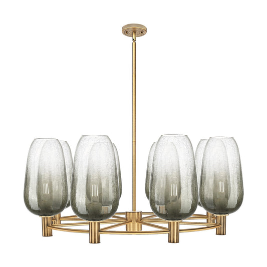 Innovations Brookhaven Flute 37in 8-Light Chandelier | Industrial Brushed Brass and Slate Glass | Dining Room & Foyer | Model 434-8CR-BB-G484-7SL