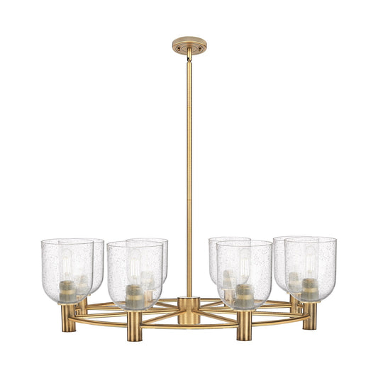 Innovations Bella 35in 8-Light Chandelier | Industrial Brushed Brass and Seedy Glass | Dining Room & Kitchen Island | Model 434-8CR-BB-G558-6SDY