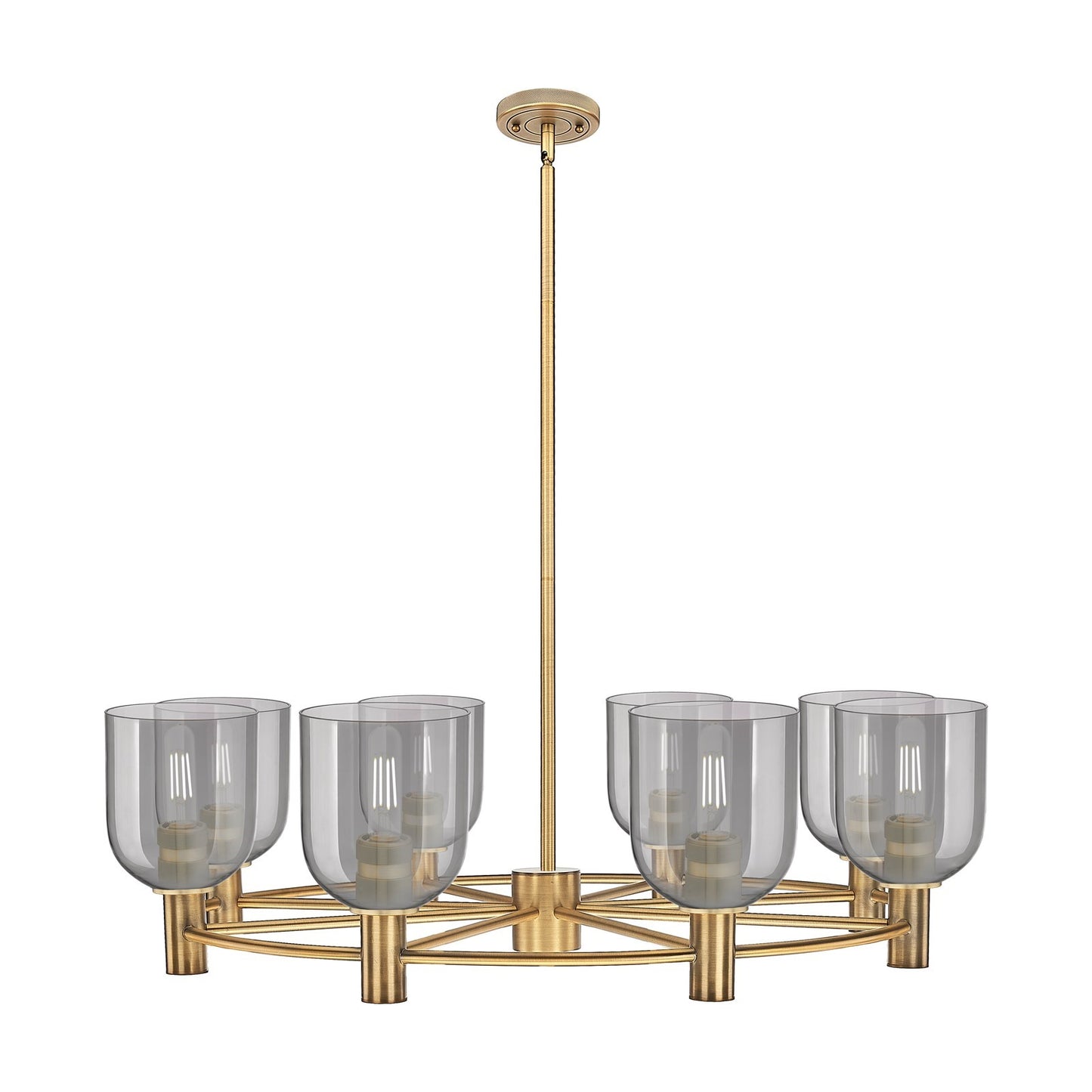 Innovations Bella 35in 8-Light Chandelier | Industrial Brushed Brass and Light Smoke Glass | Dining Room & Kitchen Island | Model 434-8CR-BB-G558-6SM