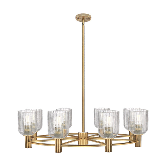 Innovations Crown Point 35in 8-Light Chandelier | Industrial Brushed Brass and Clear Glass | Dining Room & Kitchen Island | Model 434-8CR-BB-G559-5CL