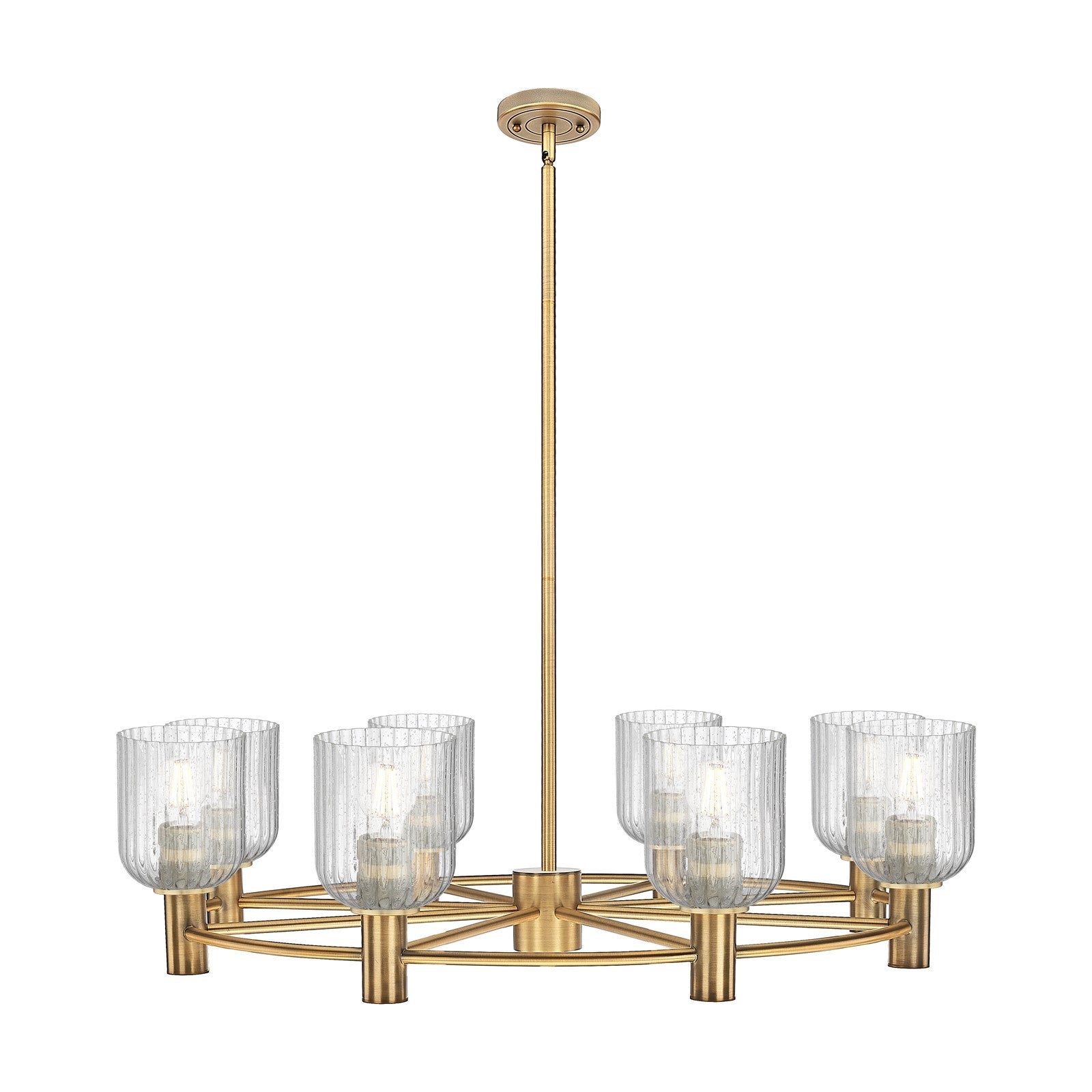Innovations Crown Point 35in 8-Light Chandelier | Industrial Brushed Brass and Seedy Glass | Dining Room & Kitchen | Model 434-8CR-BB-G559-5SDY