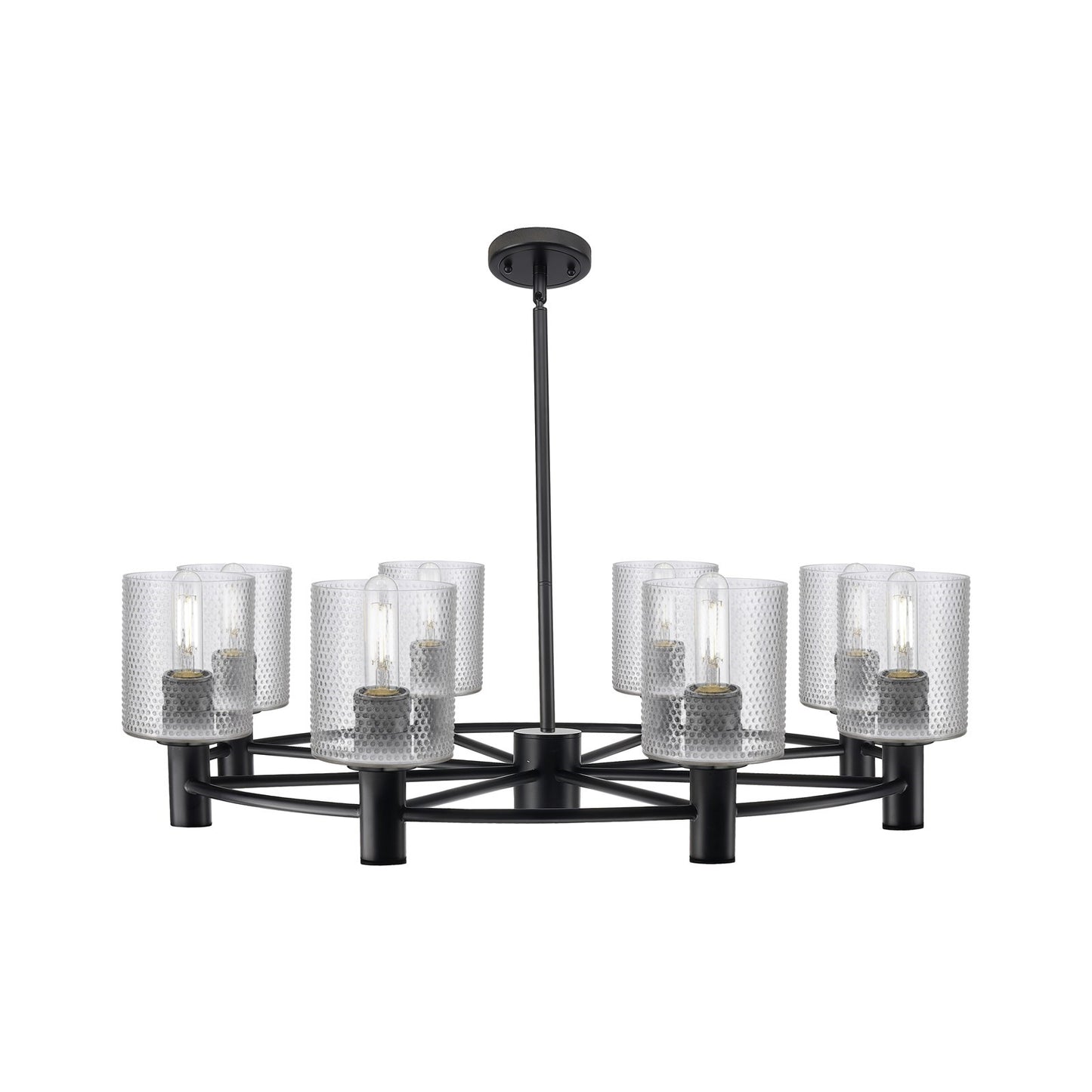 Innovations Cobbleskill 35in 8-Light Chandelier | Industrial Matte Black and Clear Glass | Dining Room & Kitchen Island | Model 434-8CR-BK-G112