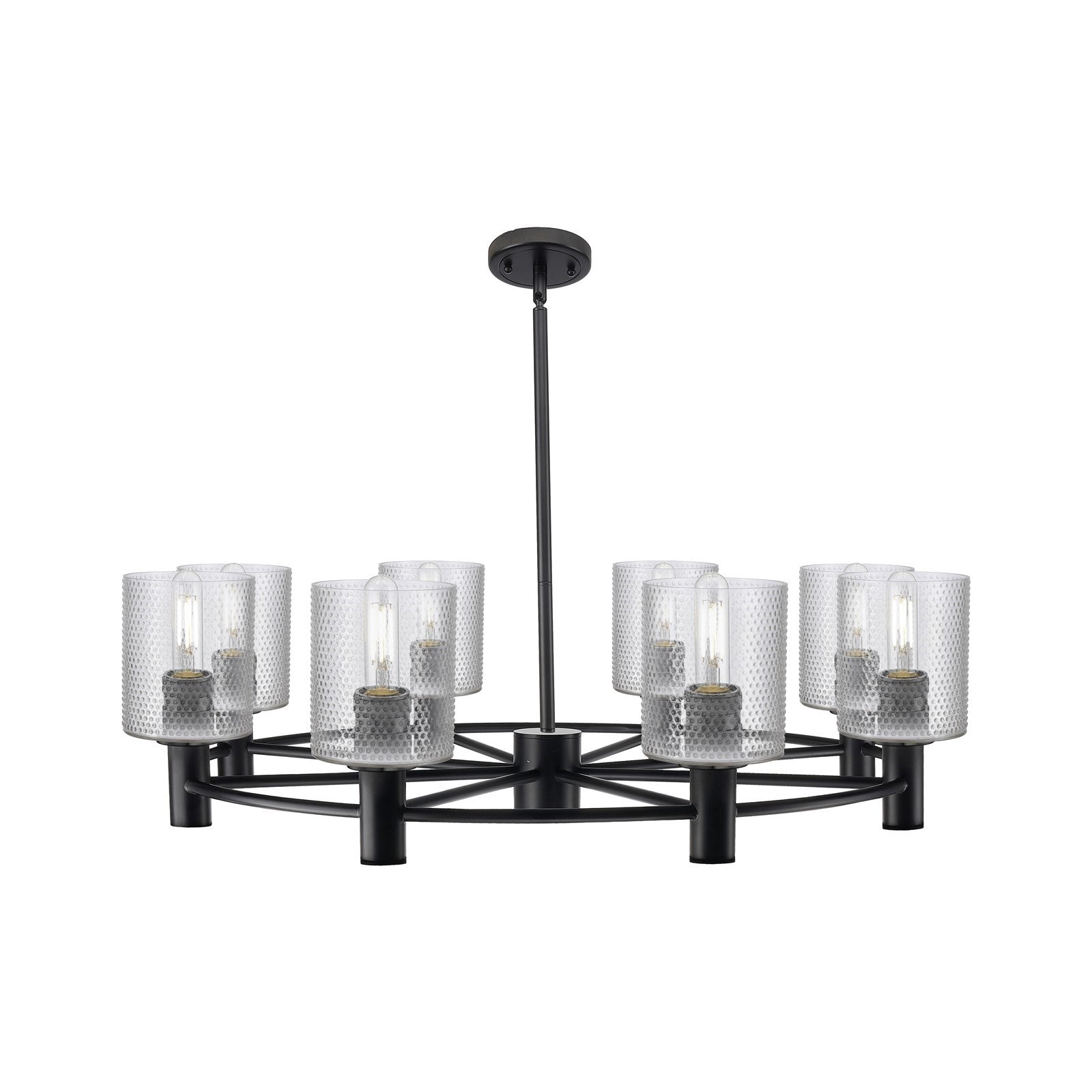 Innovations Cobbleskill 35in 8-Light Chandelier | Industrial Matte Black and Clear Glass | Dining Room & Kitchen Island | Model 434-8CR-BK-G112