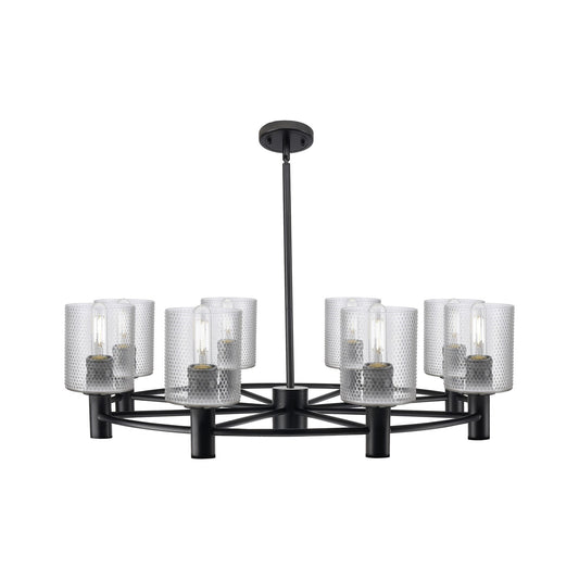 Innovations Cobbleskill 35in 8-Light Chandelier | Industrial Matte Black and Clear Glass | Dining Room & Kitchen Island | Model 434-8CR-BK-G112