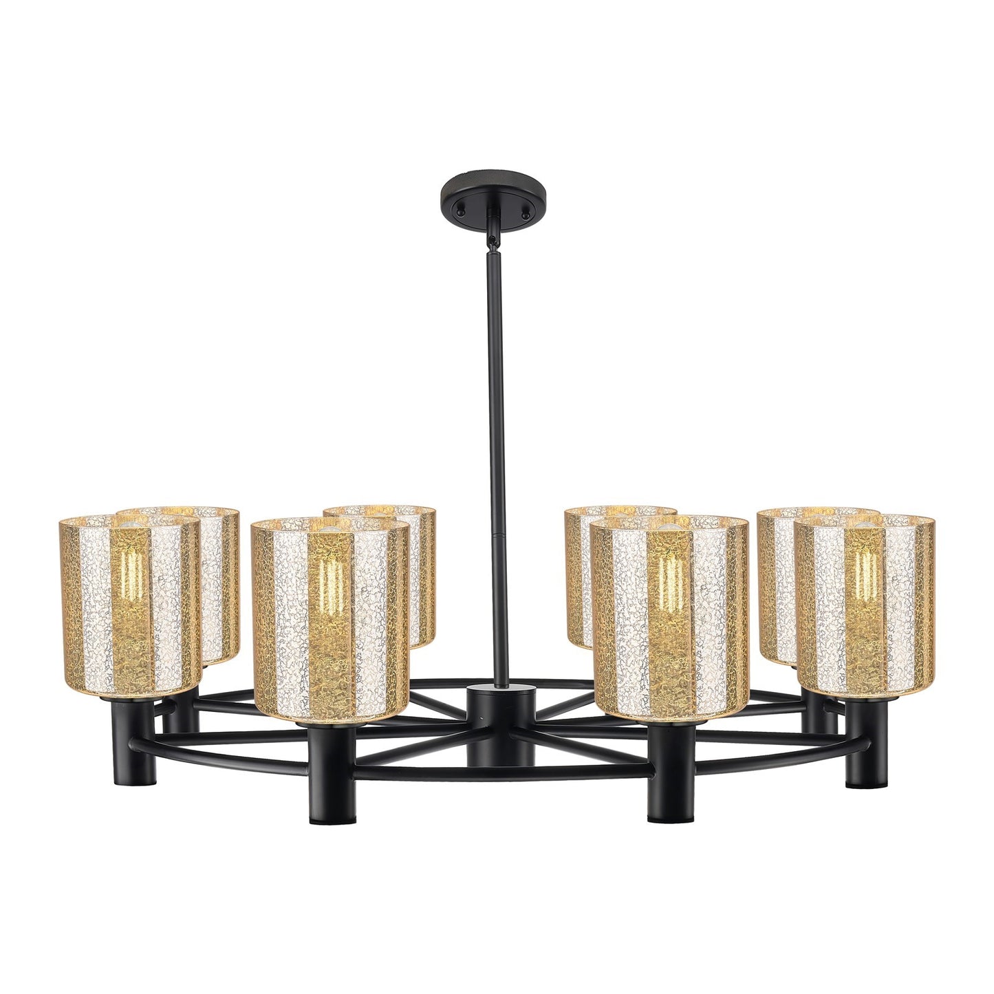 Innovations Cobbleskill 35in 8-Light Chandelier | Industrial Matte Black and Mercury Glass | Dining Room & Kitchen Island | Model 434-8CR-BK-G116