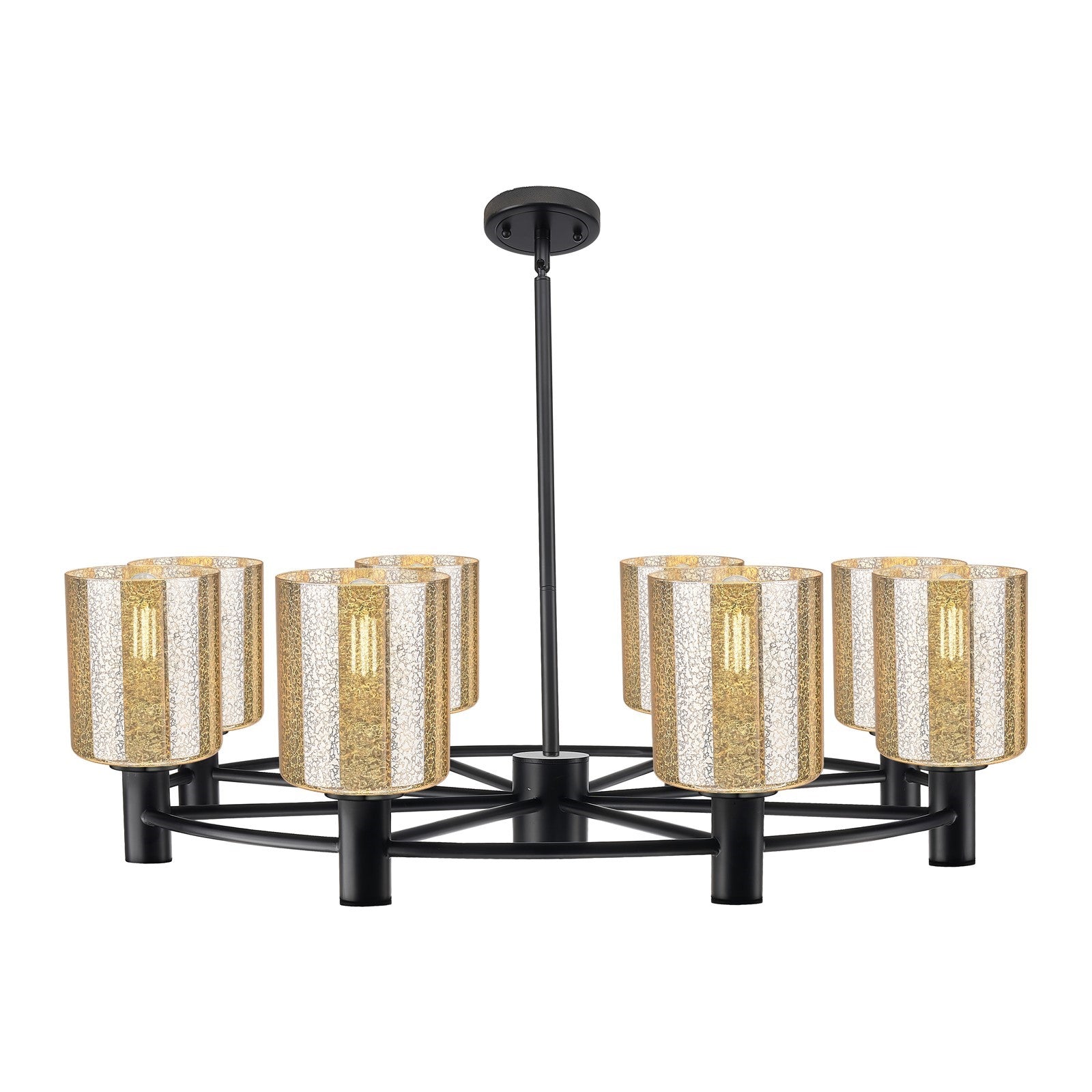 Innovations Cobbleskill 35in 8-Light Chandelier | Industrial Matte Black and Mercury Glass | Dining Room & Kitchen Island | Model 434-8CR-BK-G116
