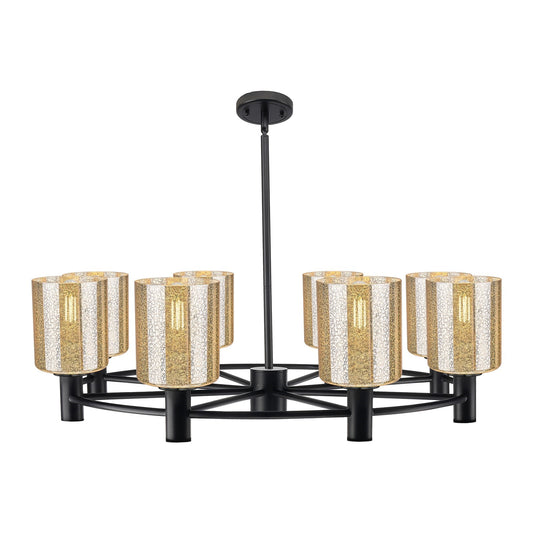 Innovations Cobbleskill 35in 8-Light Chandelier | Industrial Matte Black and Mercury Glass | Dining Room & Kitchen Island | Model 434-8CR-BK-G116