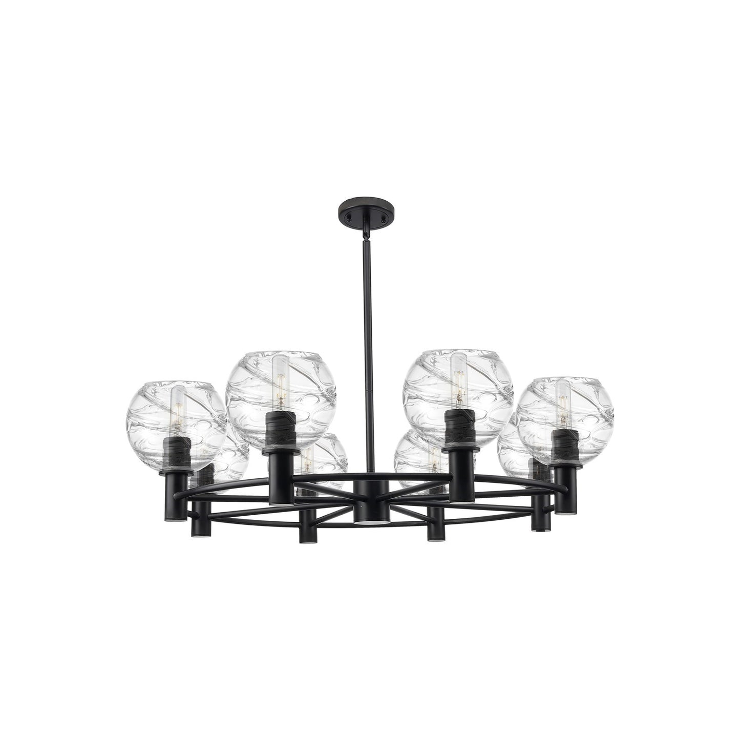 Innovations Crown Point 36in 8-Light Chandelier | Industrial Matte Black and Clear Deco Swirl Glass | Dining Room | Model 434-8CR-BK-G1213-6CL