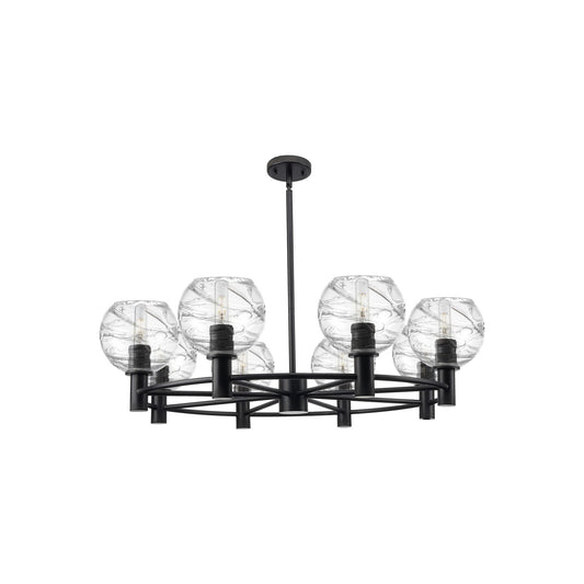Innovations Crown Point 36in 8-Light Chandelier | Industrial Matte Black and Clear Deco Swirl Glass | Dining Room | Model 434-8CR-BK-G1213-6CL