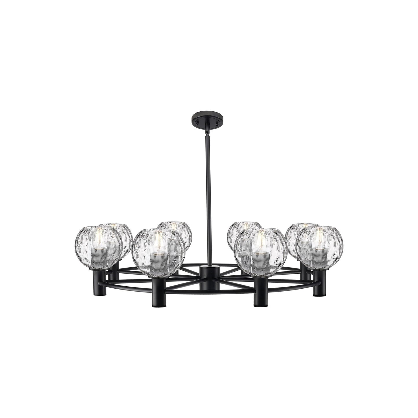 Innovations Athens Water Glass 36in 8-Light Chandelier | Industrial Matte Black and Clear Glass | Dining Room & Kitchen | Model 434-8CR-BK-G1215-6