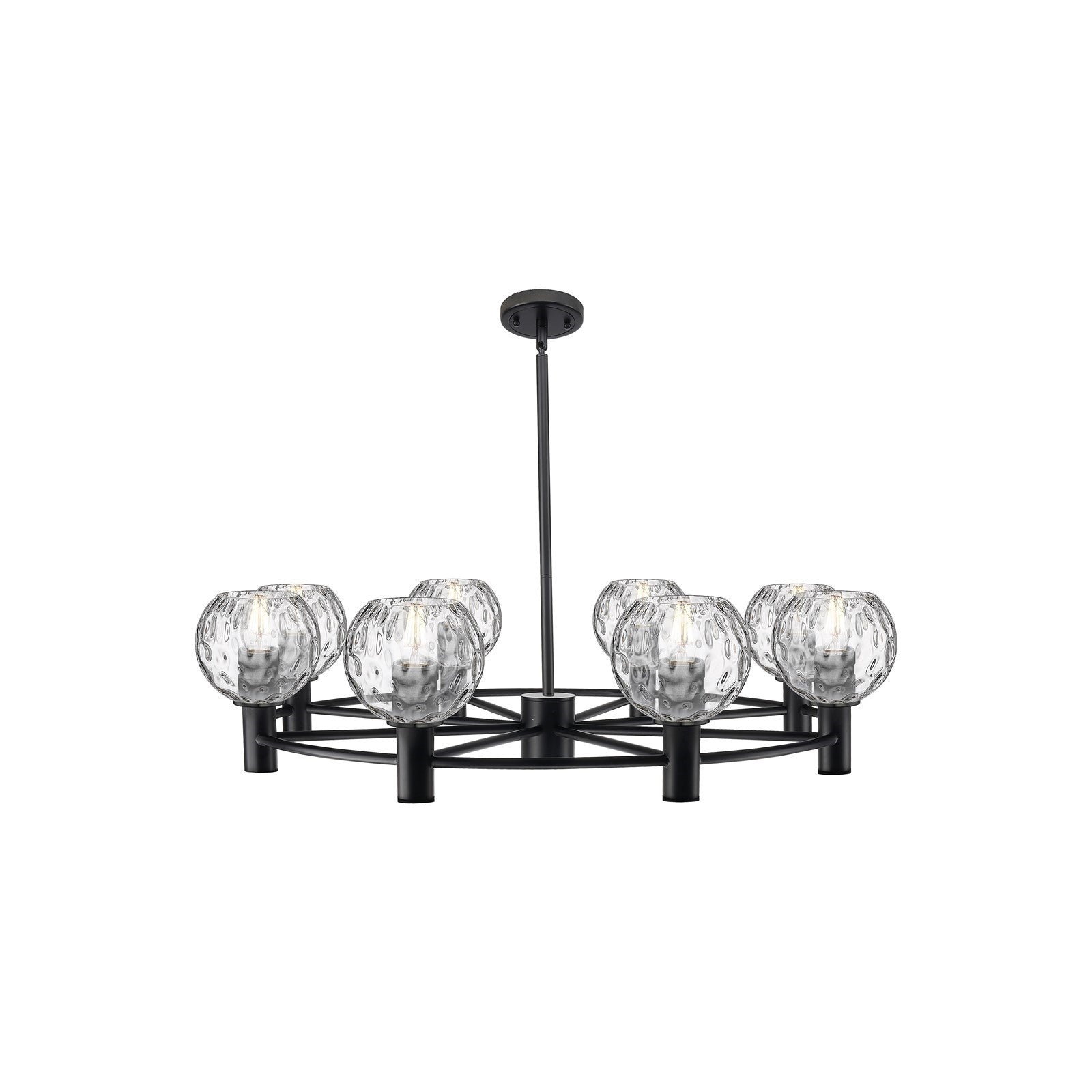 Innovations Athens Water Glass 36in 8-Light Chandelier | Industrial Matte Black and Clear Glass | Dining Room & Kitchen | Model 434-8CR-BK-G1215-6