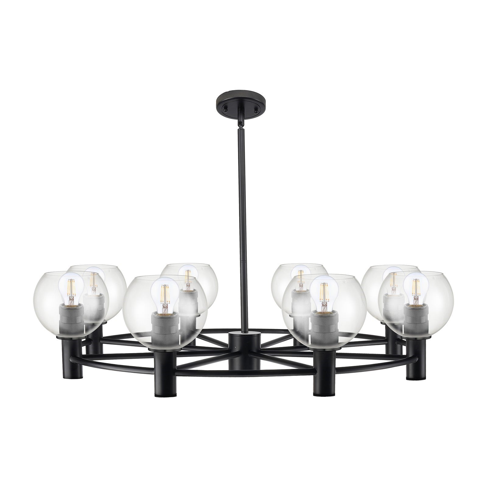 Innovations Crown Point 36in 8-Light Chandelier | Industrial Matte Black and Clear Glass | Dining Room & Kitchen Island | Model 434-8CR-BK-G122-6