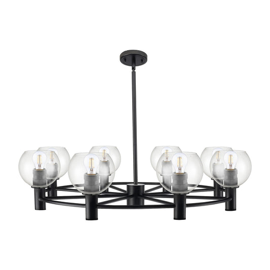 Innovations Crown Point 36in 8-Light Chandelier | Industrial Matte Black and Clear Glass | Dining Room & Kitchen Island | Model 434-8CR-BK-G122-6