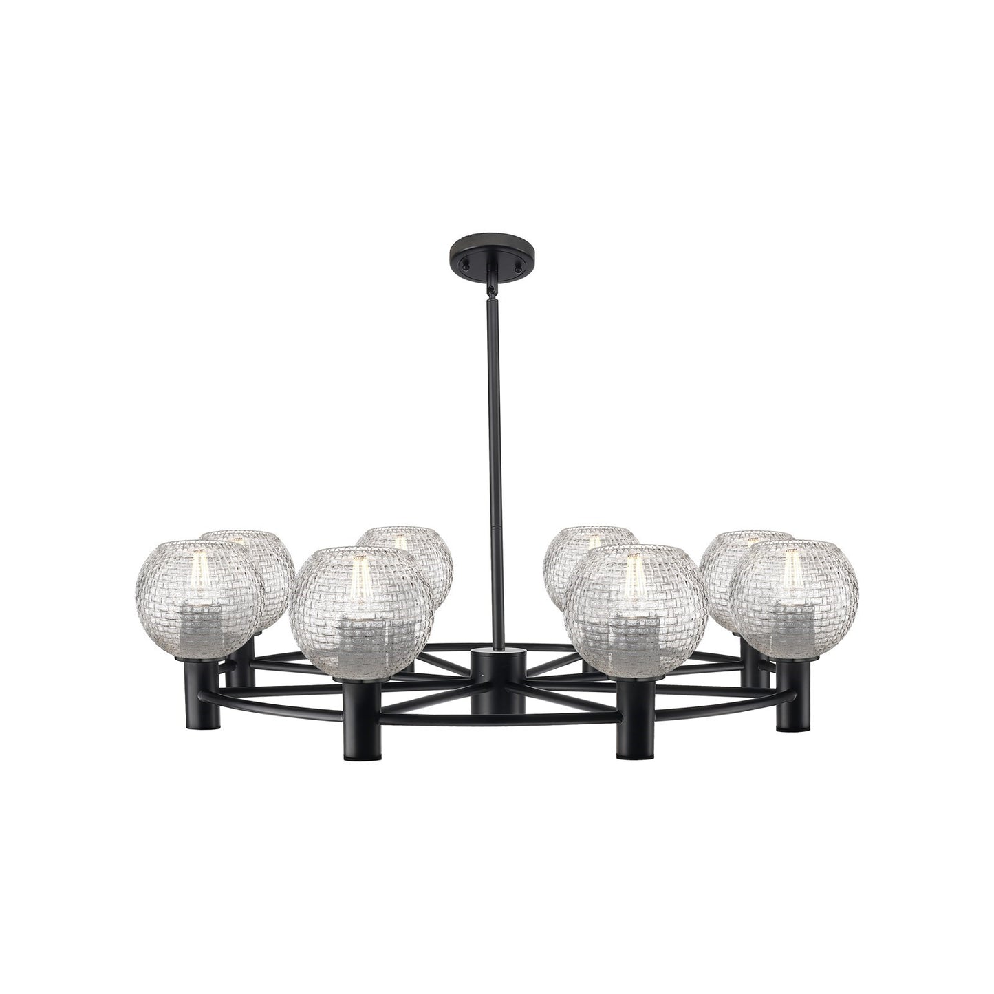 Innovations Athens Basket Weave 36in 8-Light Chandelier | Industrial Matte Black and Clear Glass | Dining Room & Kitchen | Model 434-8CR-BK-G122C-6CL