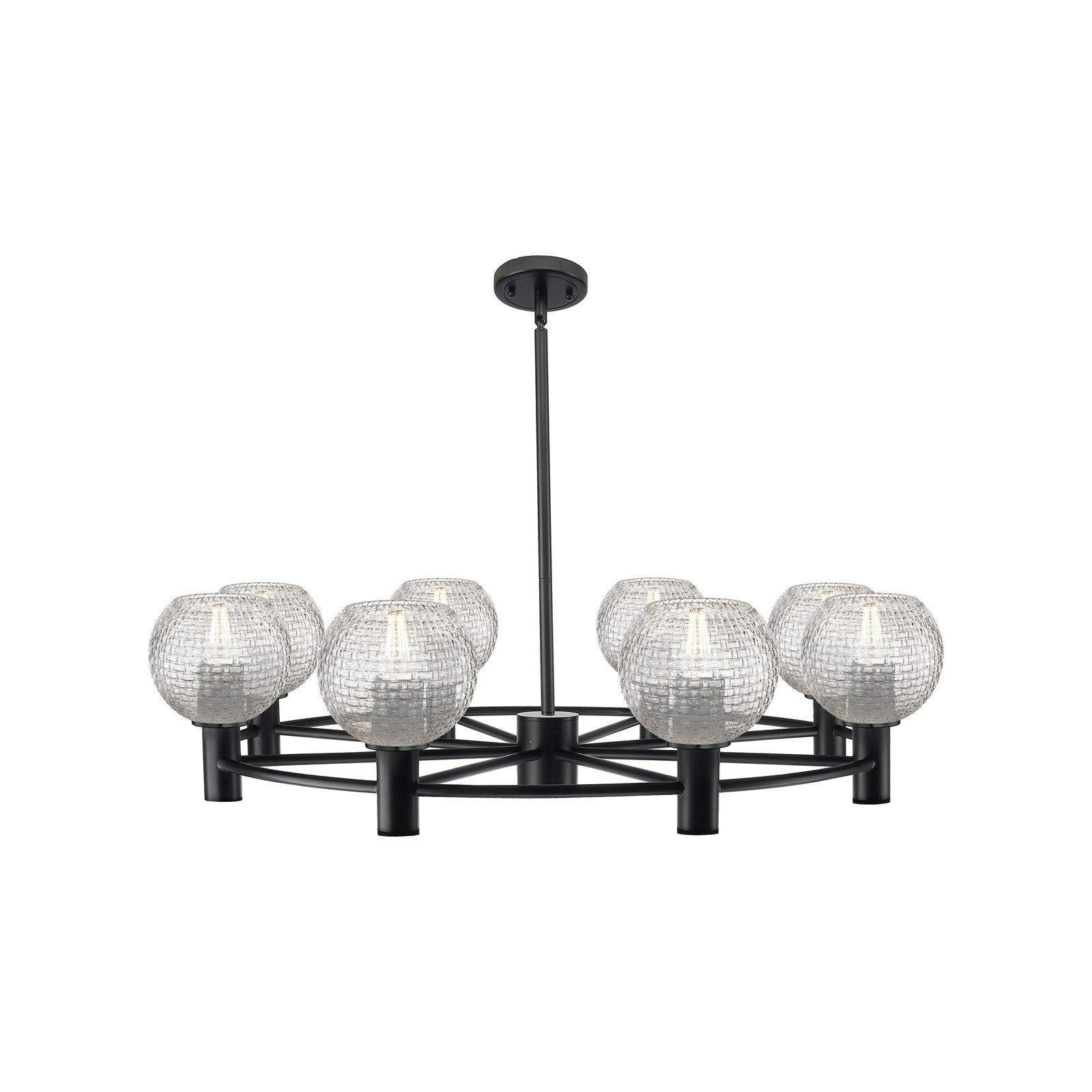Innovations Athens Basket Weave 36in 8-Light Chandelier | Industrial Matte Black and Clear Glass | Dining Room & Kitchen | Model 434-8CR-BK-G122C-6CL