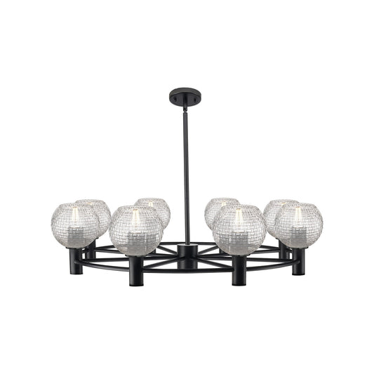 Innovations Athens Basket Weave 36in 8-Light Chandelier | Industrial Matte Black and Clear Glass | Dining Room & Kitchen | Model 434-8CR-BK-G122C-6CL