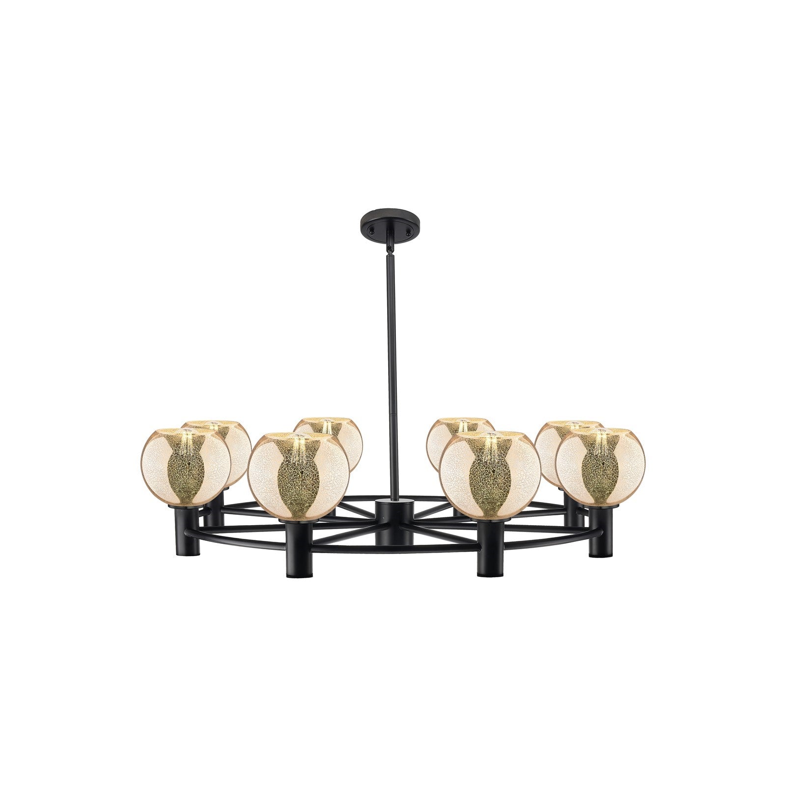 Innovations Athens 35.5in 8-Light Chandelier | Industrial Matte Black and Mercury Glass | Dining Room & Foyer | Model 434-8CR-BK-G128-6