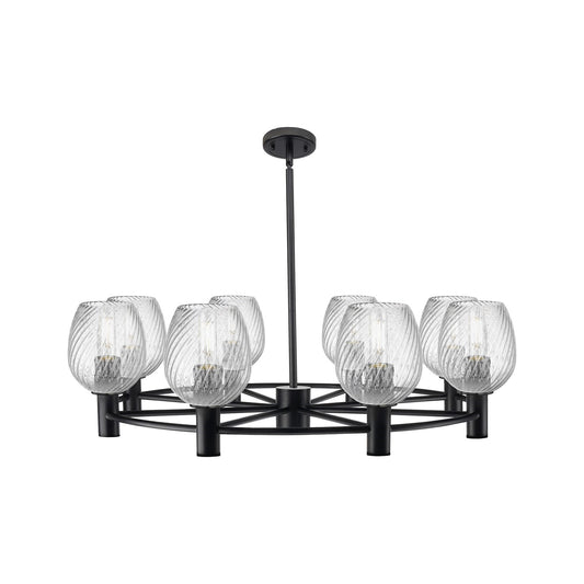 Innovations Salina 35.4in 8-Light Chandelier | Industrial Matte Black and Clear Spiral Fluted Glass | Dining Room & Foyer | Model 434-8CR-BK-G292