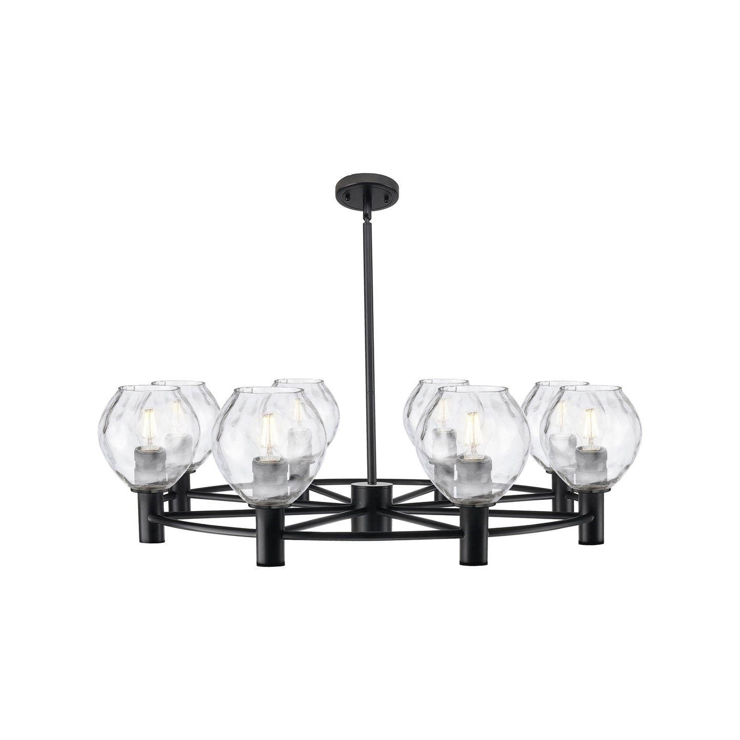Innovations Waverly 36in 8-Light Chandelier | Industrial Matte Black and Clear Water Glass | Dining Room & Living Room | Model 434-8CR-BK-G362