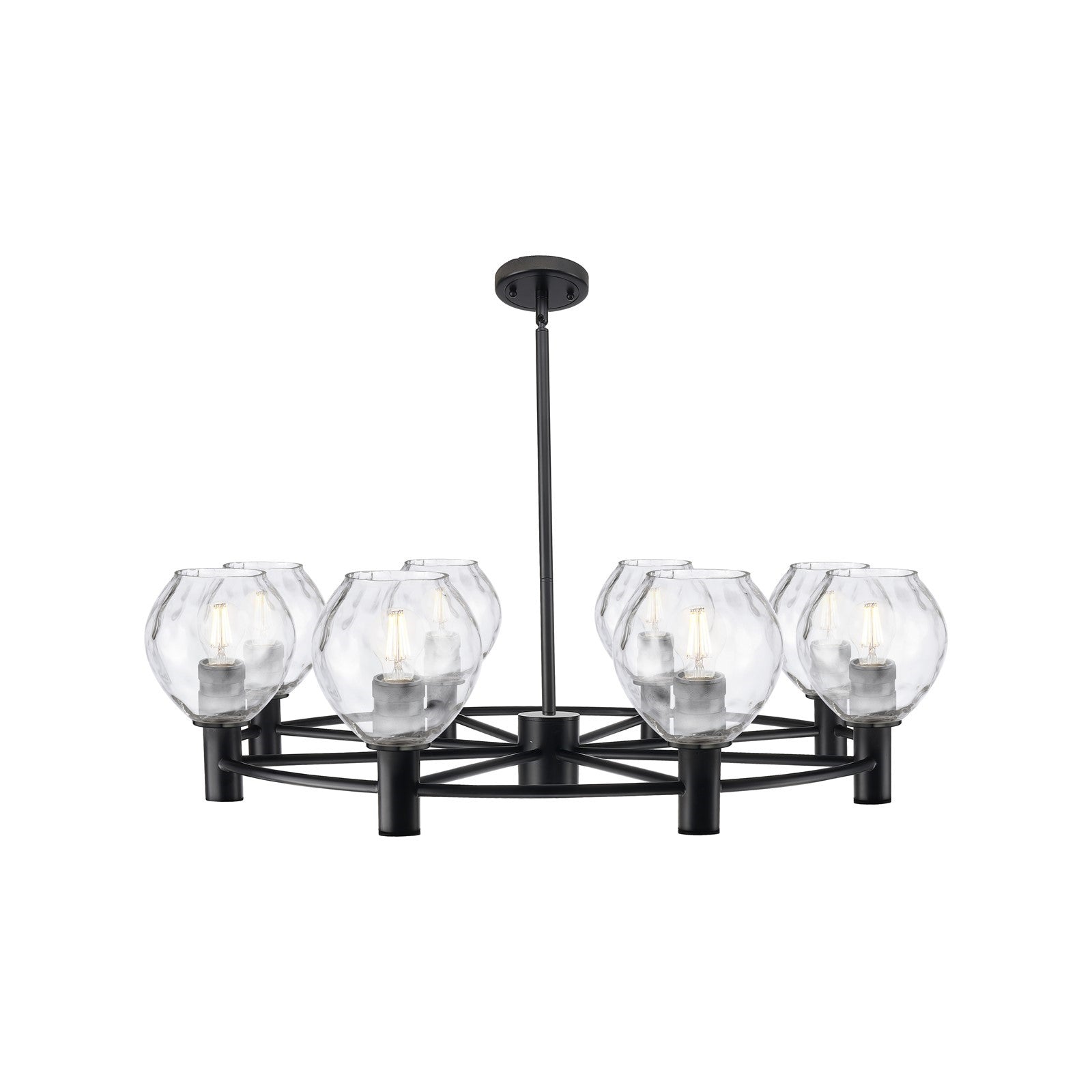 Innovations Waverly 36in 8-Light Chandelier | Industrial Matte Black and Clear Water Glass | Dining Room & Living Room | Model 434-8CR-BK-G362