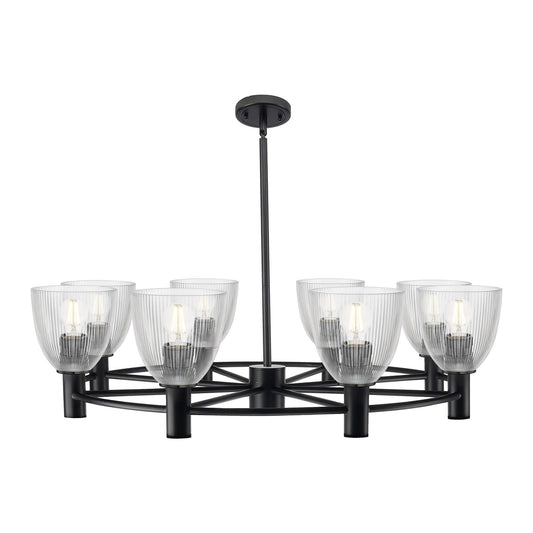 Innovations Castile 36in 8-Light Chandelier | Industrial Matte Black and Clear Transparent Glass | Dining Room & Living Room | Model 434-8CR-BK-G382
