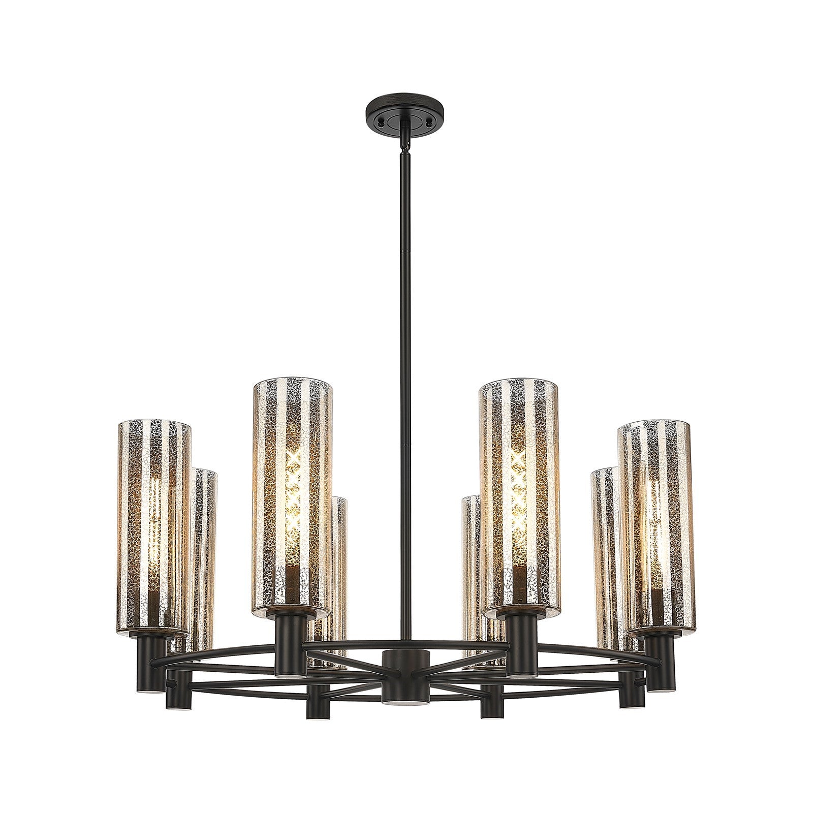 Innovations Crown Point 32in 8-Light Chandelier | Industrial Matte Black and Mercury Glass | Dining Room & Living Room | Model 434-8CR-BK-G434-12ME