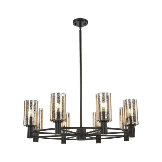 Innovations Crown Point 32in 8-Light Chandelier | Industrial Matte Black and Mercury Glass | Dining Room & Kitchen Island | Model 434-8CR-BK-G434-7ME