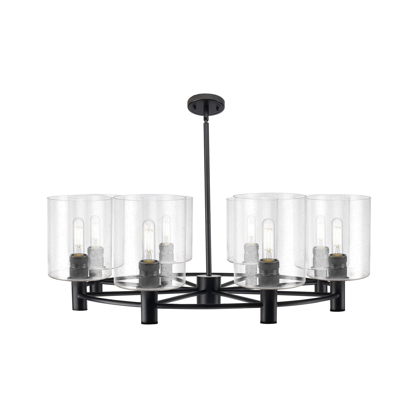Innovations Paladin 37in 8-Light Chandelier | Industrial Matte Black and Seedy Glass | Dining Room & Kitchen Island | Model 434-8CR-BK-G4424-7