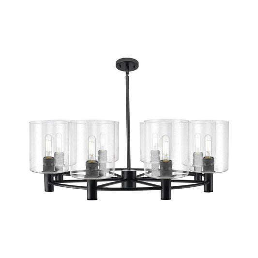 Innovations Paladin 37in 8-Light Chandelier | Industrial Matte Black and Seedy Glass | Dining Room & Kitchen Island | Model 434-8CR-BK-G4424-7