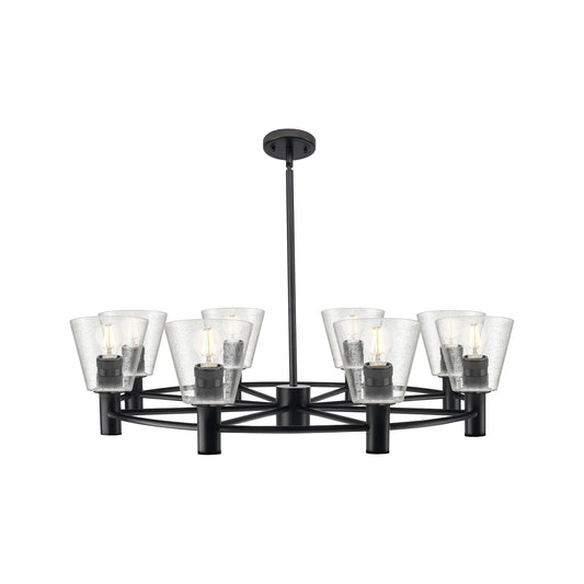 Innovations Caton 36in 8-Light Chandelier | Industrial Matte Black and Frosted Glass | Dining Room & Living Room | Model 434-8CR-BK-G454