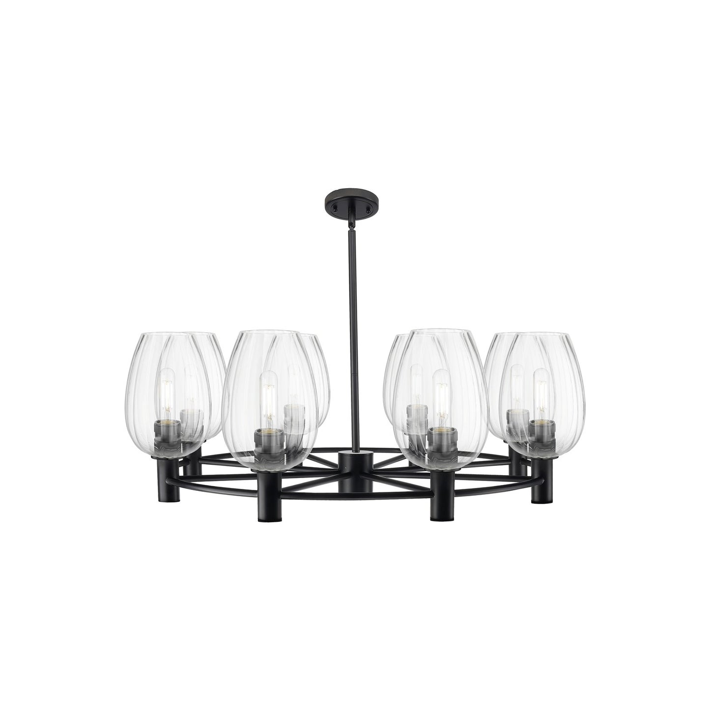 Innovations Preston Flute 36in 8-Light Chandelier | Industrial Matte Black and Clear Glass | Dining Room & Living Room | Model 434-8CR-BK-G457-6CL