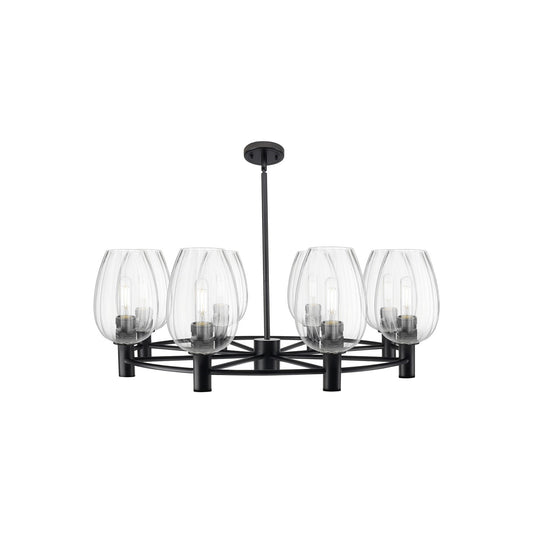 Innovations Preston Flute 36in 8-Light Chandelier | Industrial Matte Black and Clear Glass | Dining Room & Living Room | Model 434-8CR-BK-G457-6CL