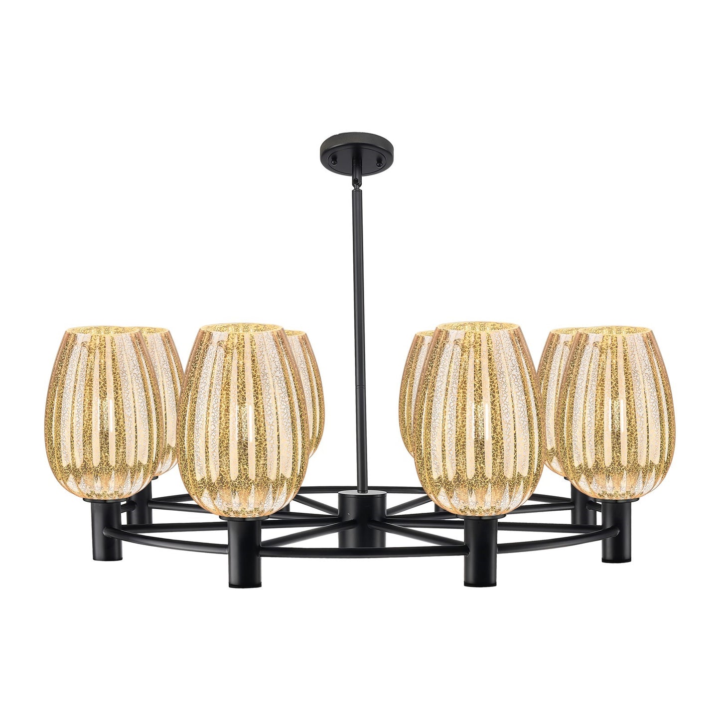Innovations Preston Flute 36in 8-Light Chandelier | Industrial Matte Black and Mercury Glass | Dining Room & Living Room | Model 434-8CR-BK-G457-6ME
