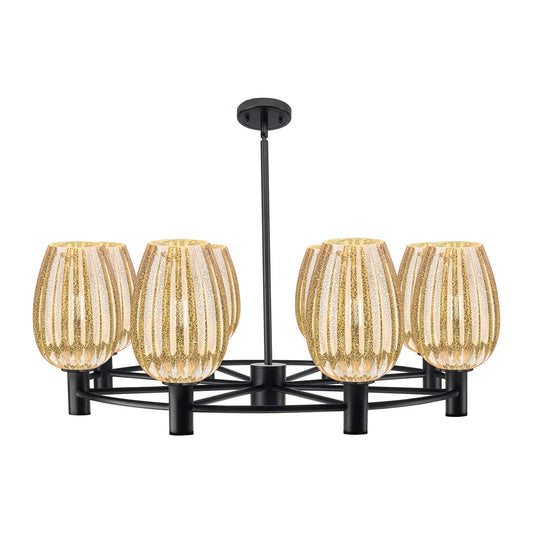 Innovations Preston Flute 36in 8-Light Chandelier | Industrial Matte Black and Mercury Glass | Dining Room & Living Room | Model 434-8CR-BK-G457-6ME