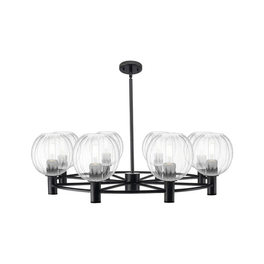 Innovations Preston Globe 37in 8-Light Chandelier | Industrial Matte Black and Clear Glass | Dining Room & Living Room | Model 434-8CR-BK-G458-7CL