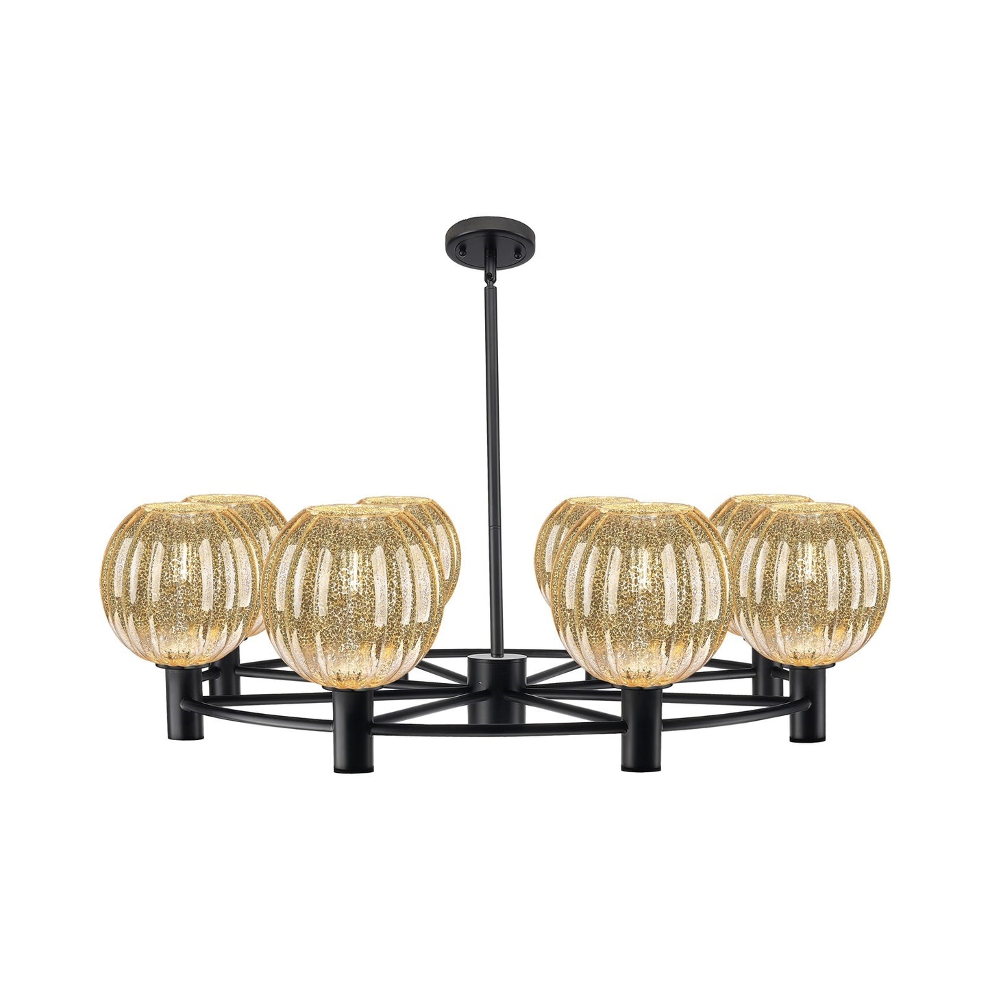 Innovations Preston Globe 36in 8-Light Chandelier | Industrial Matte Black and Mercury Glass | Dining Room & Kitchen | Model 434-8CR-BK-G458-7ME