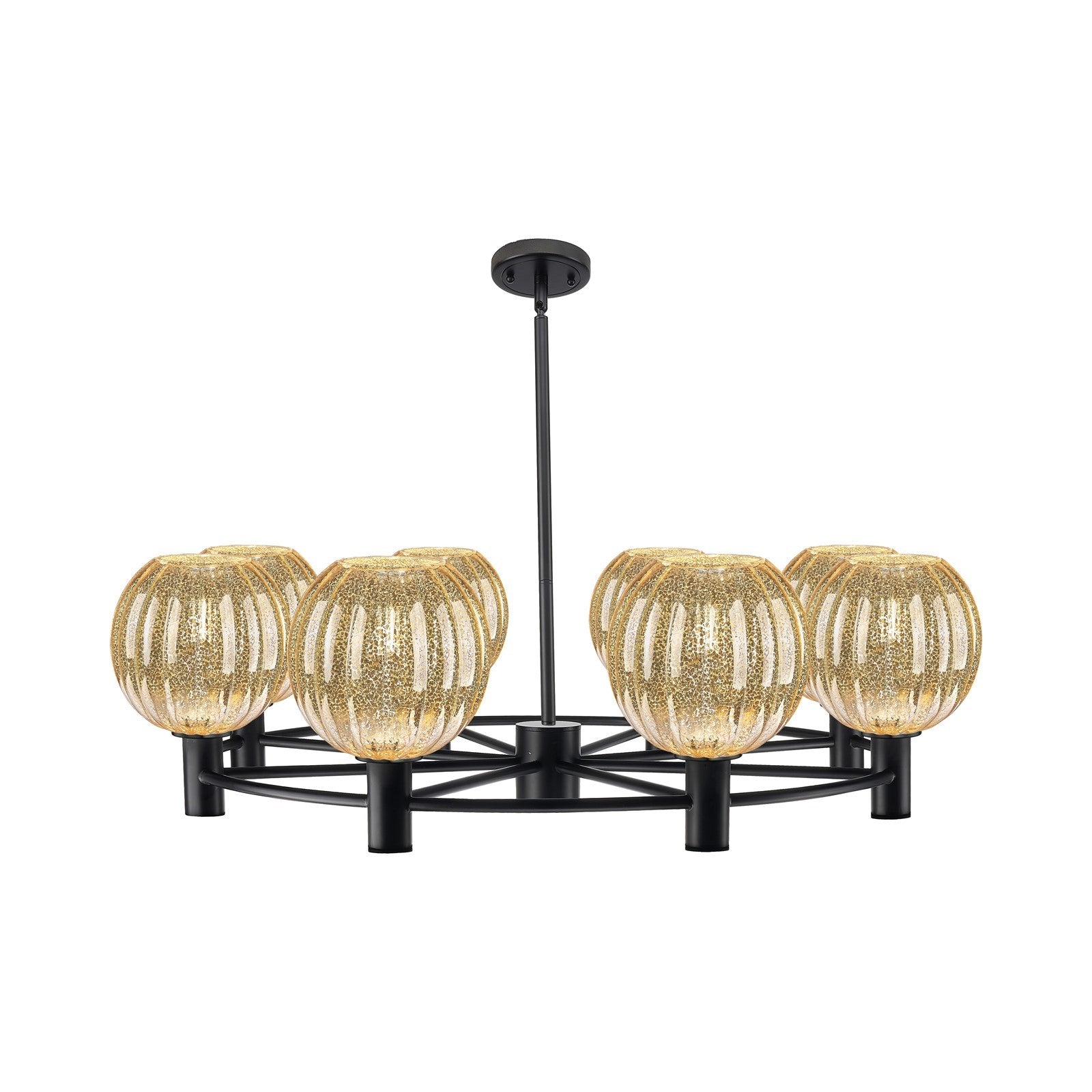 Innovations Preston Globe 36in 8-Light Chandelier | Industrial Matte Black and Mercury Glass | Dining Room & Kitchen | Model 434-8CR-BK-G458-7ME