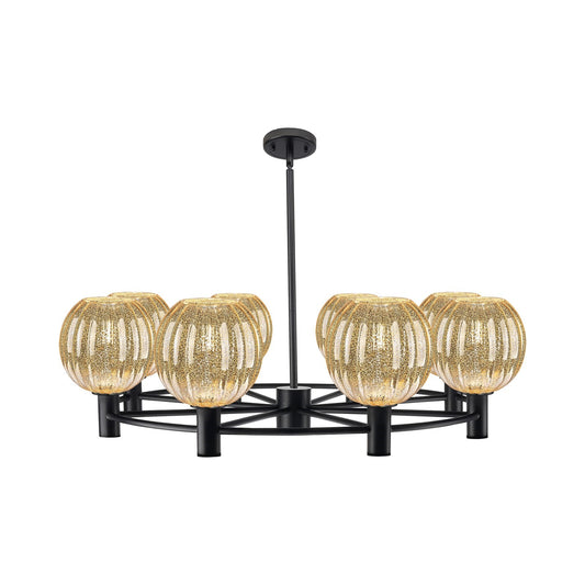 Innovations Preston Globe 36in 8-Light Chandelier | Industrial Matte Black and Mercury Glass | Dining Room & Kitchen | Model 434-8CR-BK-G458-7ME