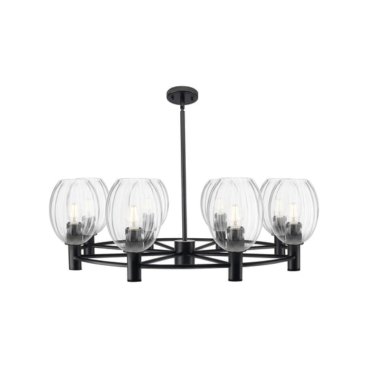 Innovations Preston Bulb 36in 8-Light Chandelier | Industrial Matte Black and Clear Glass | Dining Room & Kitchen Island | Model 434-8CR-BK-G459-6CL