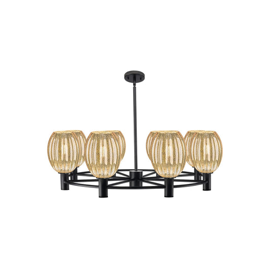 Innovations Preston Bulb 36in 8-Light Chandelier | Industrial Matte Black and Mercury Glass | Dining Room & Kitchen | Model 434-8CR-BK-G459-6ME
