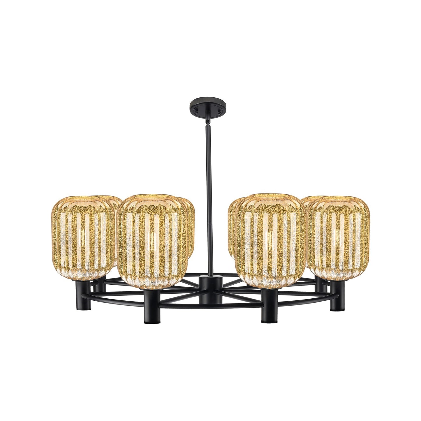 Innovations Preston Cylinder 36in 8-Light Chandelier | Industrial Matte Black and Mercury Glass | Dining Room & Living | Model 434-8CR-BK-G460-7ME
