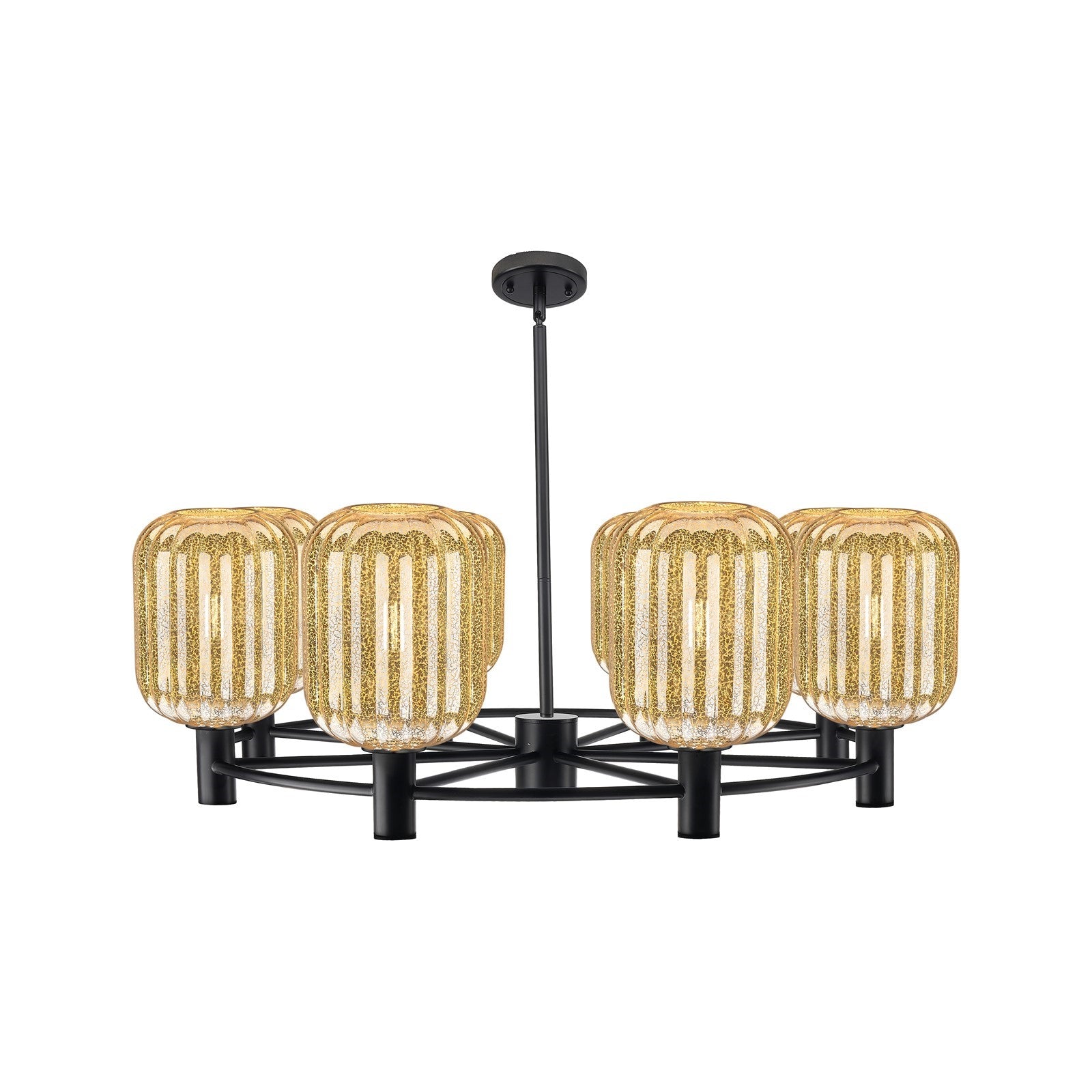 Innovations Preston Cylinder 36in 8-Light Chandelier | Industrial Matte Black and Mercury Glass | Dining Room & Living | Model 434-8CR-BK-G460-7ME