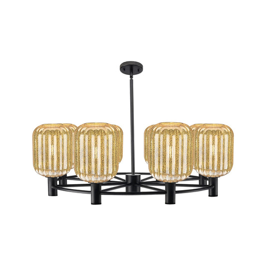 Innovations Preston Cylinder 36in 8-Light Chandelier | Industrial Matte Black and Mercury Glass | Dining Room & Living | Model 434-8CR-BK-G460-7ME