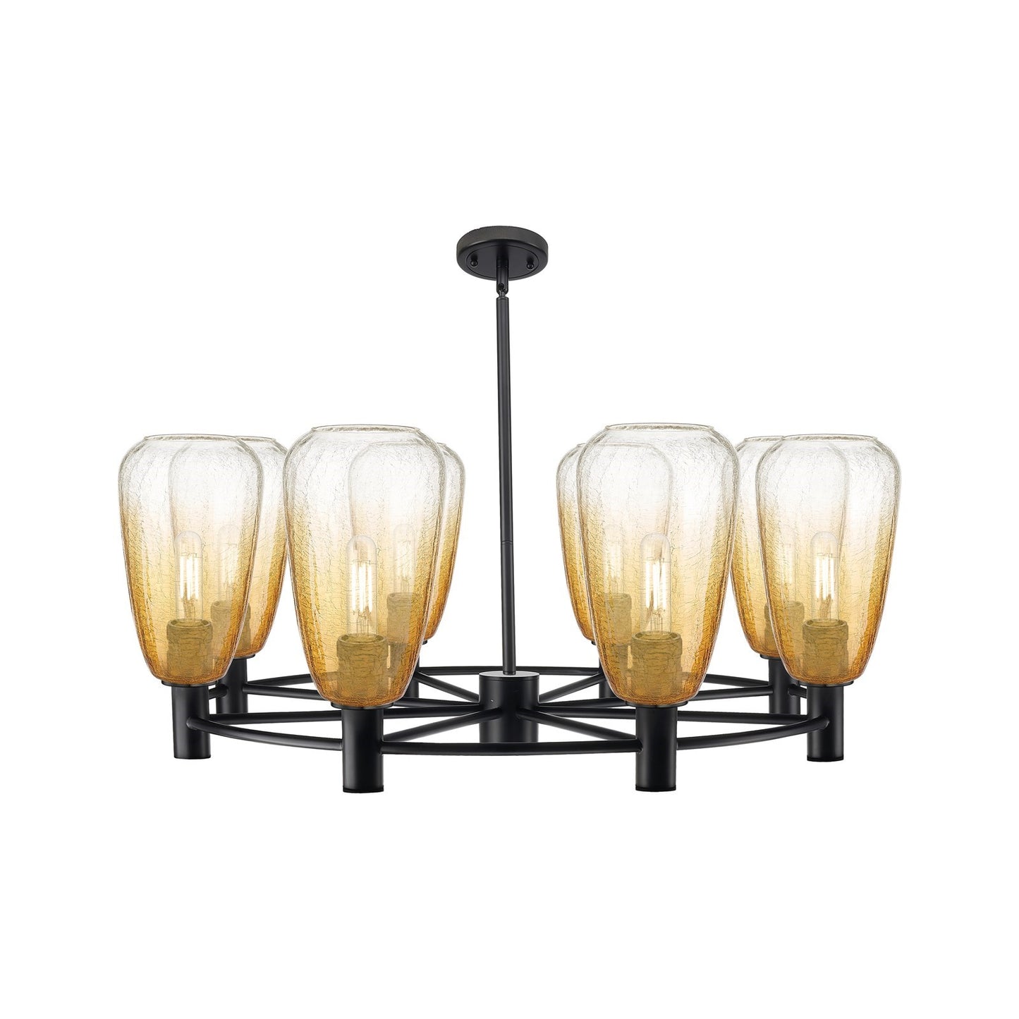 Innovations Brookhaven Almond 36in 8-Light Chandelier | Industrial Matte Black and Amber Glass | Dining Room & Living | Model 434-8CR-BK-G480-6AM