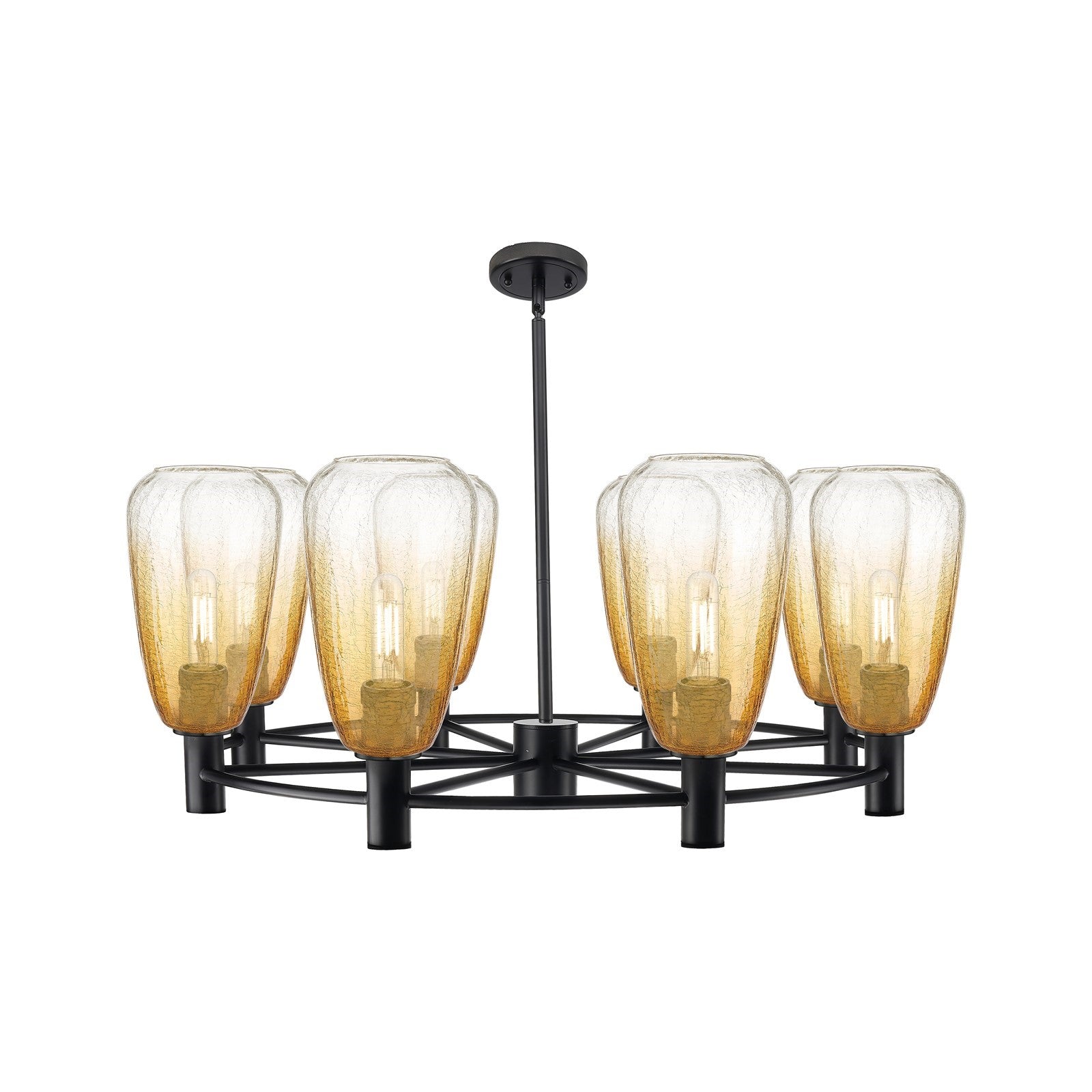 Innovations Brookhaven Almond 36in 8-Light Chandelier | Industrial Matte Black and Amber Glass | Dining Room & Living | Model 434-8CR-BK-G480-6AM