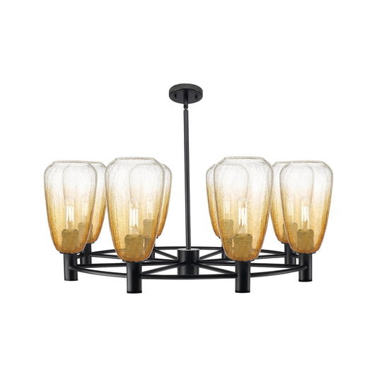 Innovations Brookhaven Almond 36in 8-Light Chandelier | Industrial Matte Black and Amber Glass | Dining Room & Living | Model 434-8CR-BK-G480-6AM